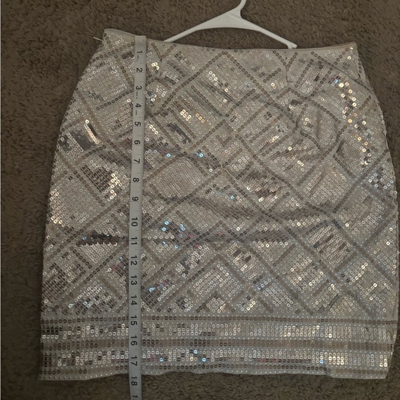 Y2K Silver Sequin Pencil Mini Skirt Party Glitter Bodycon Festival Disco Glam - Picture 5 of 8